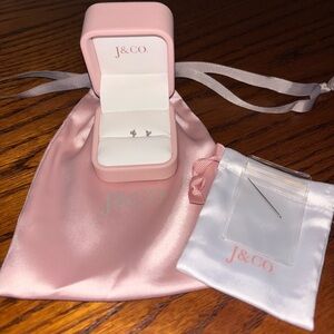 White Gold Flat Back Trio Diamond Earrings with insertion tool.